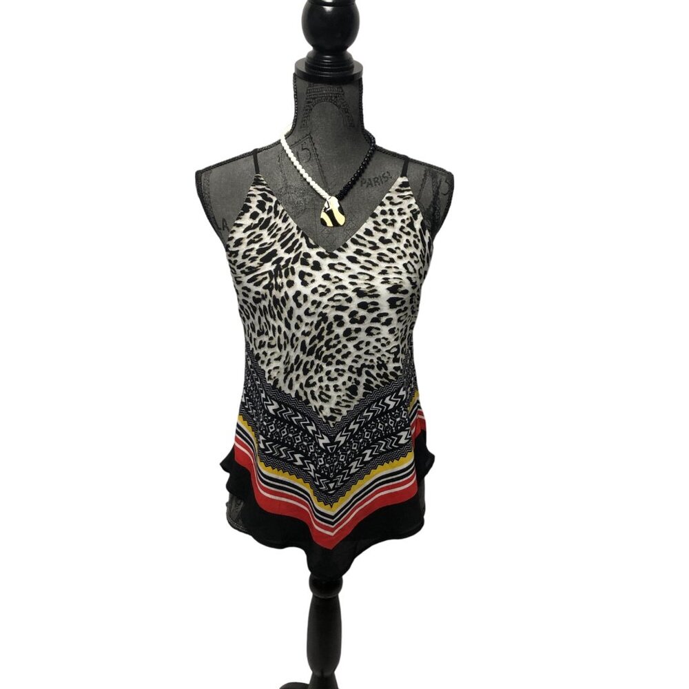 IZ Byer Sleeveless Animal Print Striped Top Womens Size Small Camisole Mob Wife